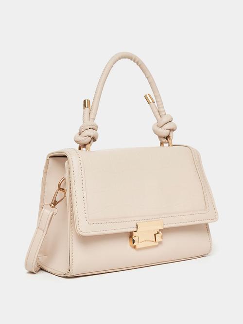 beige leatherette (pu) textured handbag - 21071582 - Very Small Image - 1