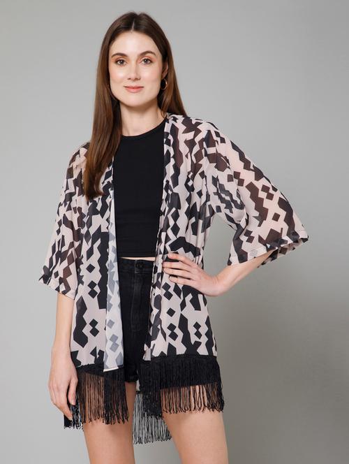 black & white printed detailed shrug - 21072214 - Very Small Image - 1