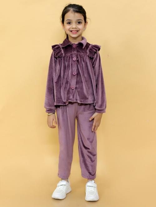 solid purple detailed top & pant set - 21072308 - Very Small Image - 1