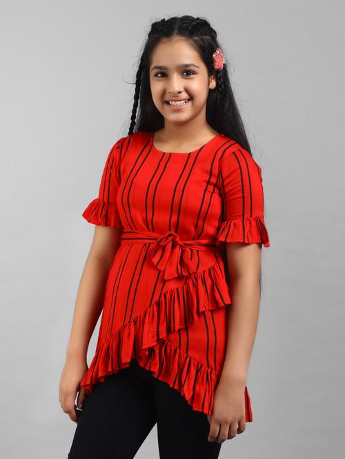 red stripes printed short sleeves top - 21072439 - Very Small Image - 1