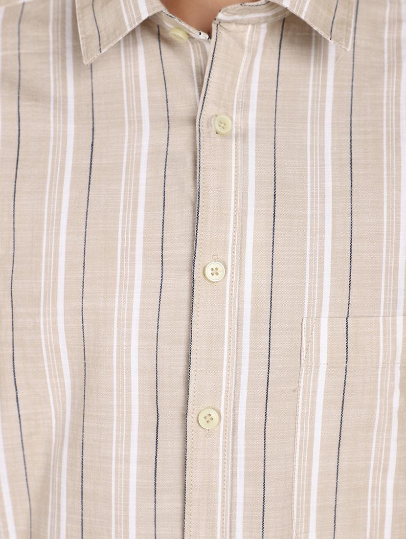 men beige regular fit striped casual shirt - 21074060 - Standard Image - 5