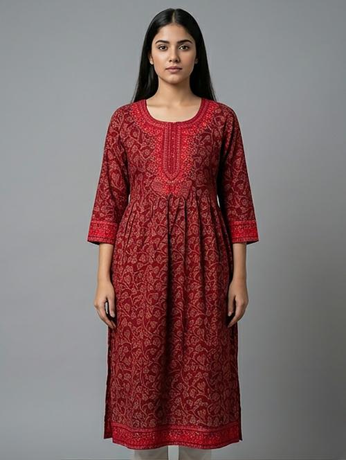 Women Printed Three Quarter Sleeve Kurta - 21074330 - Very Small Image - 1