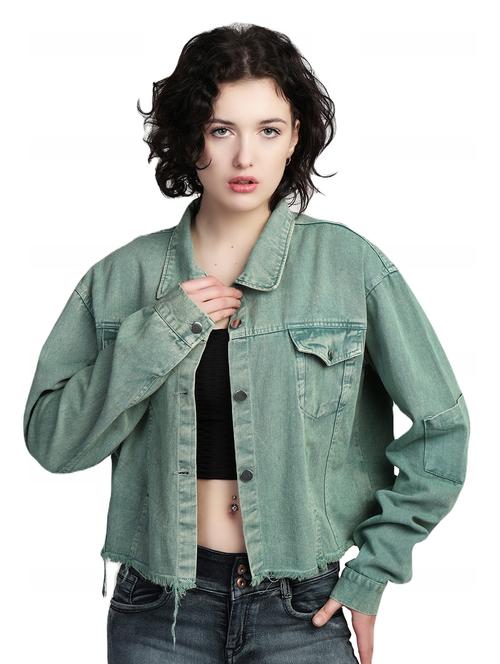 women green solid denim jacket - 21081228 - Very Small Image - 1