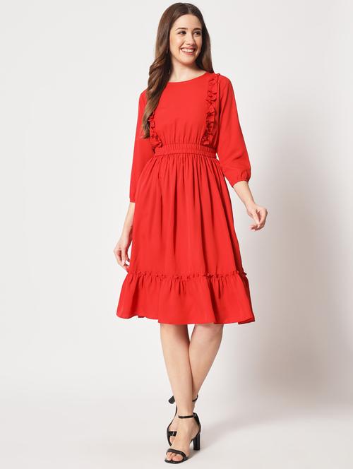 women solid color fit & flared dress - 21081462 - Very Small Image - 1