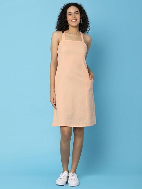 women orange cotton a-line dress - 21092658 - Very Small Image - 1