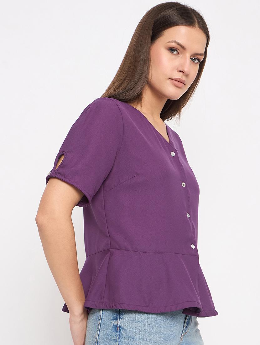 women solid puff sleeve top - 21093560 - Standard Image - 2