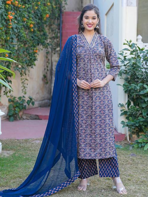 women blue kurta palazzo set with dupatta - 21098902 - Very Small Image - 1