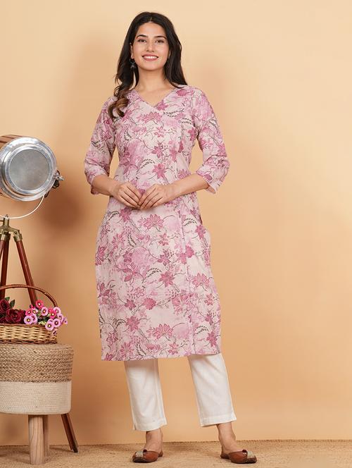 women three quarter sleeve angrakha kurta - 21100064 - Very Small Image - 1