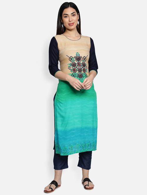 round neck printed straight kurta  - 21100525 - Very Small Image - 1