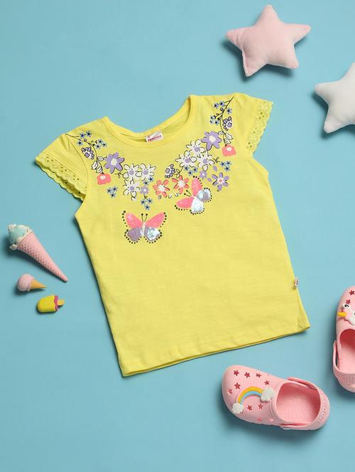 kids yellow cotton regular tee - 21101802 - Very Small Image - 1