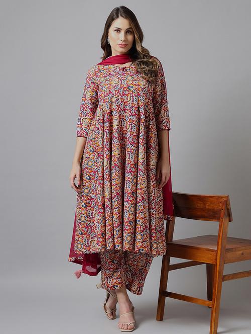 women three quarter sleeve kurta pant with dupatta set - 21102099 - Very Small Image - 1