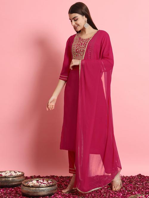 women solid with work kurta pant with dupatta suit set - 21102144 - Very Small Image - 1