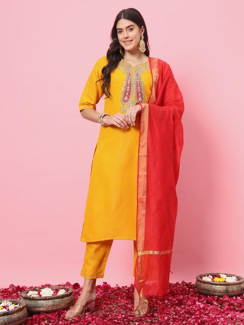 women embroidered kurta bottom with dupatta suit set - 21102181 - Very Small Image - 1
