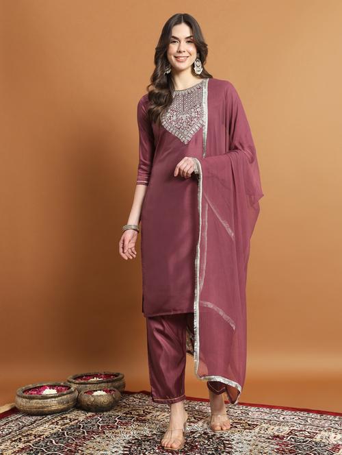 women three quarter sleeve kurta pant with dupatta set - 21102183 - Very Small Image - 1
