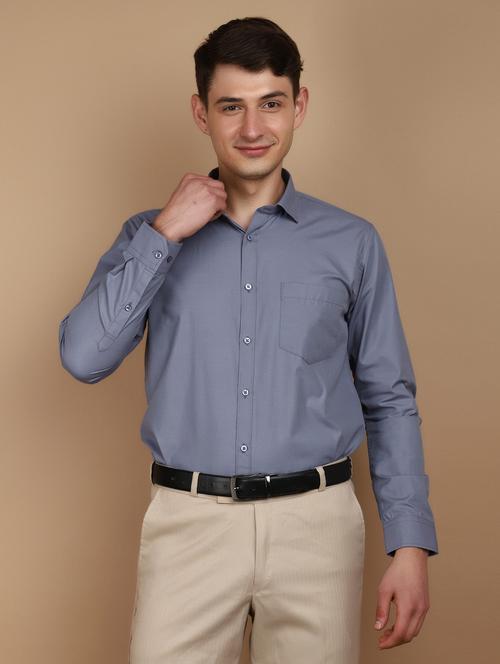 grey cotton formal shirt - 21102687 - Very Small Image - 1