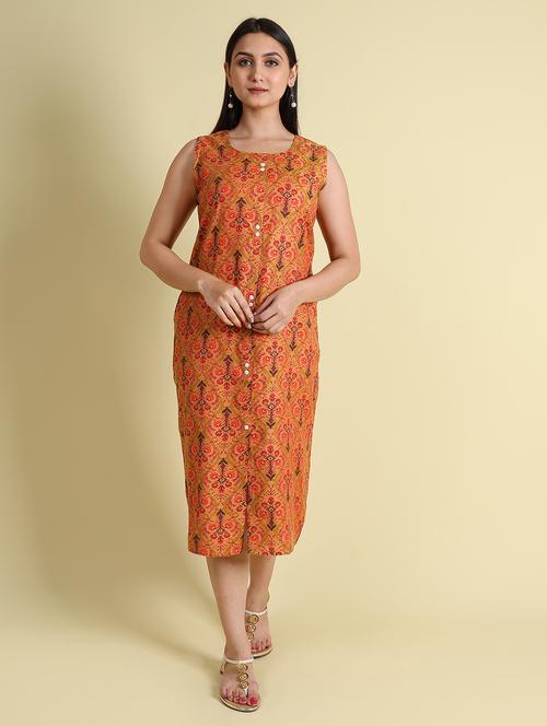 women orange printed detailed dress - 21102930 - Very Small Image - 1