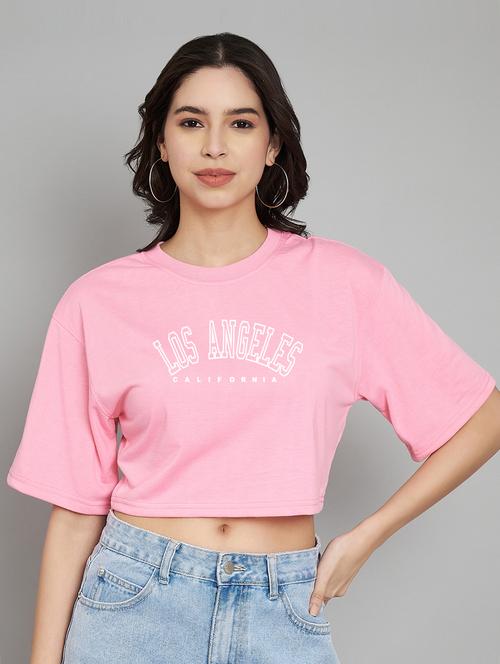 women pink typographic printed crop t-shirt - 21102949 - Very Small Image - 1