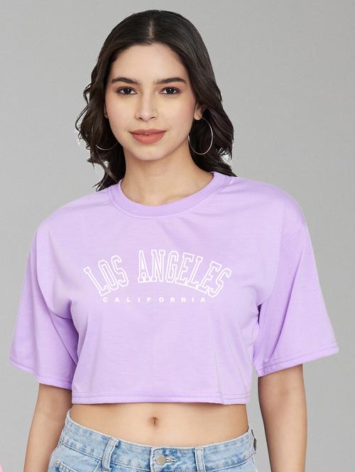 women lavender typographic printed crop t-shirt - 21102952 - Very Small Image - 1