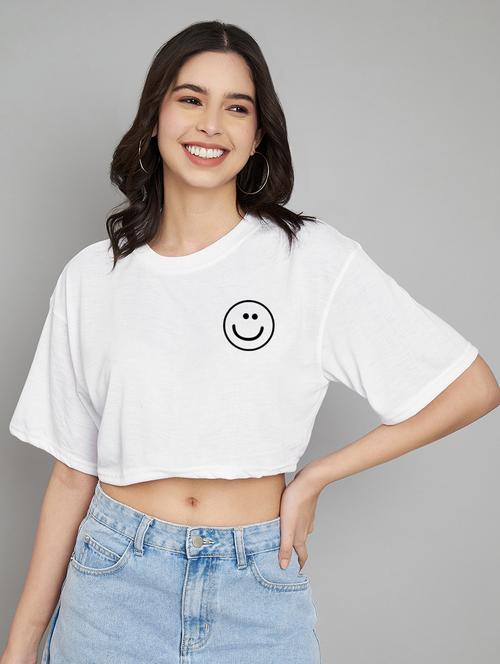 women white placement printed crop t-shirt - 21102980 - Very Small Image - 1