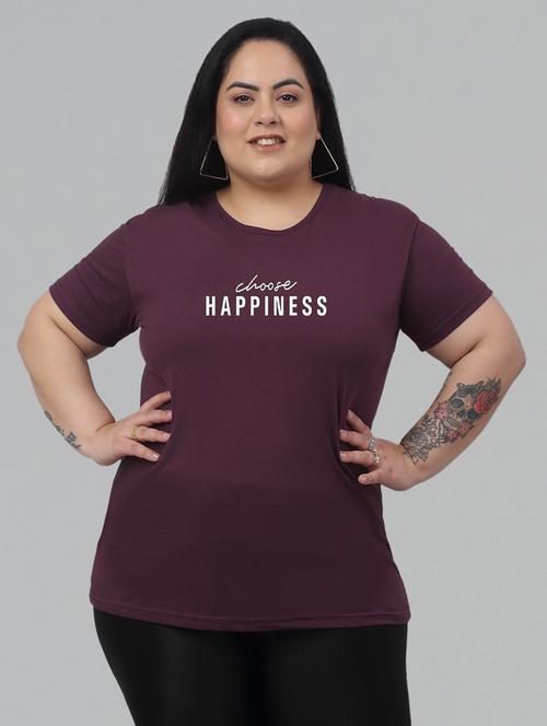 women round neck chest print plus size t-shirt - 21103048 - Very Small Image - 1