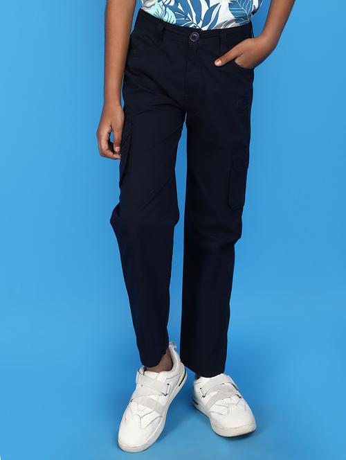 boys solid navy blue cargo trouser - 21103196 - Very Small Image - 1