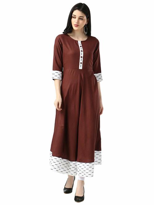 women brown placement print kurta & leggings set - 21104233 - Very Small Image - 1