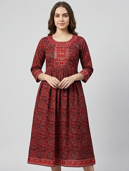 women printed three quarter sleeve kurta - 21104456 - Very Small Image - 1