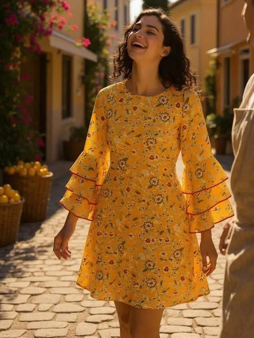 women floral print ruffle sleeves a-line dress - 21113411 - Very Small Image - 1