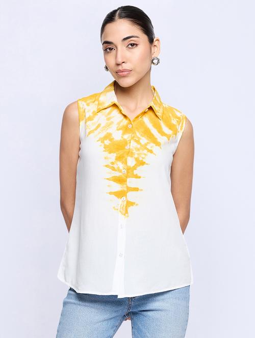 women collared tie & dyed sleeveless shirt - 21116346 - Very Small Image - 1