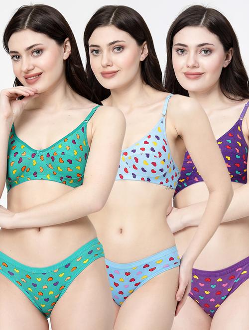 pack of 3 printed bra & panty set - 21116997 - Very Small Image - 1