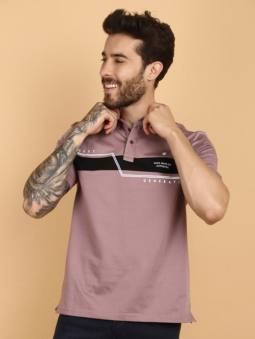 mauve cotton chest print t-shirt - 21128423 - Very Small Image - 1