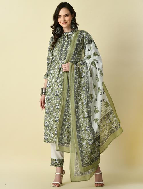 women three quarter sleeve kurta pant with dupatta set - 21128979 - Very Small Image - 1