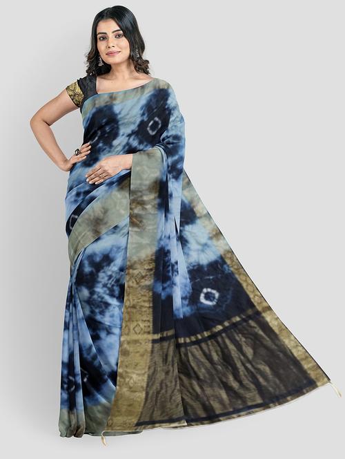 women blue bandhani printed saree - 21129258 - Very Small Image - 1