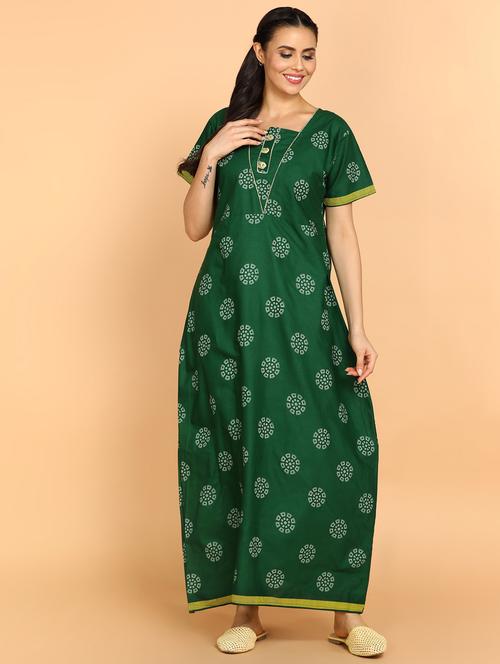 women green printed cotton nighty  - 21129917 - Very Small Image - 1