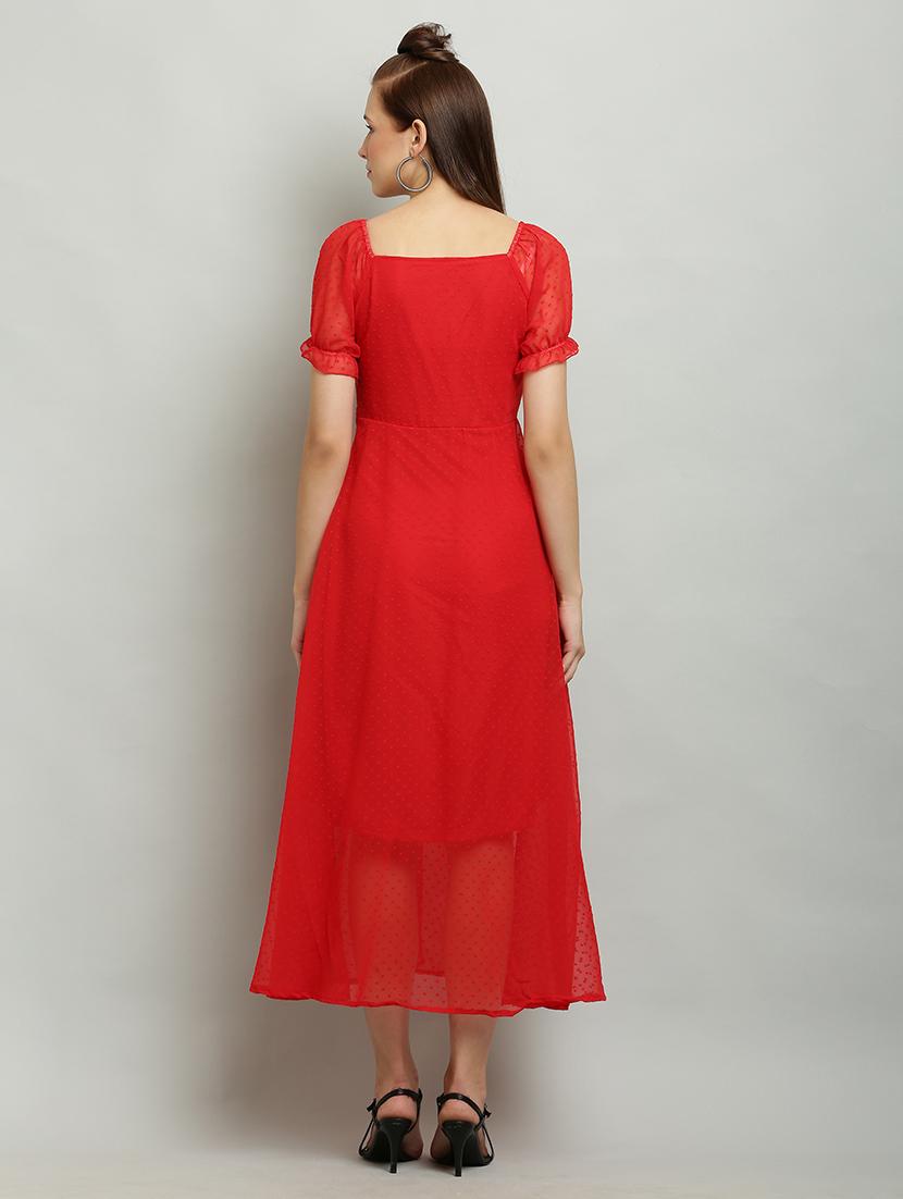 women solid puff sleeves a-line dress - 21130190 - Zoom Image - 4