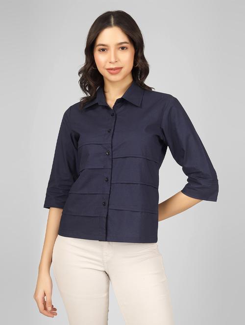 navy blue solid shirt style top - 21130678 - Very Small Image - 1