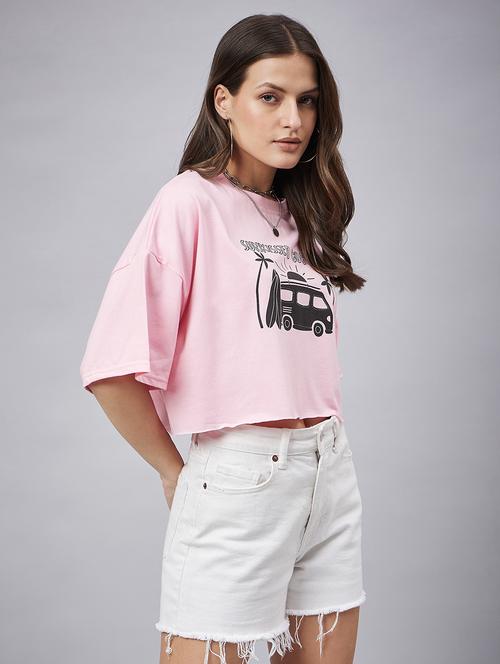 women round neck graphic printed crop t-shirt - 21134097 - Very Small Image - 1