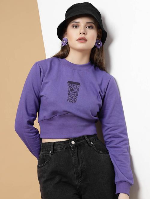 women chest print cropped sweatshirt - 21134131 - Very Small Image - 1