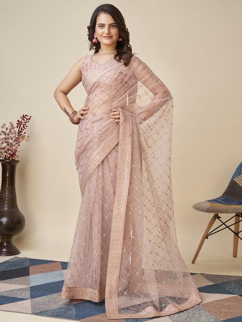 rosewater embroidered saree with blouse - 21134312 - Very Small Image - 1
