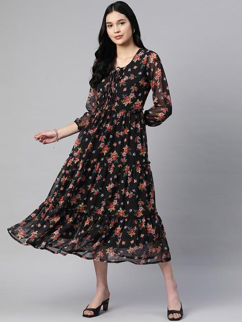 black floral printed tiered dress - 21134449 - Very Small Image - 1