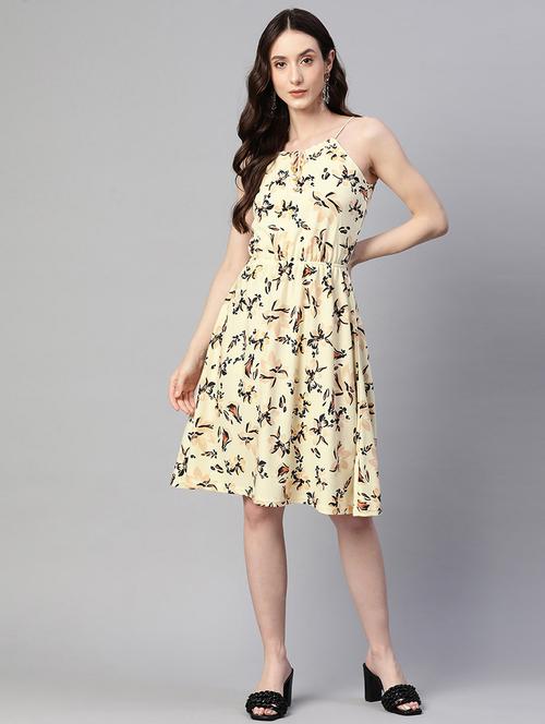 cream floral printed a-line dress - 21134474 - Very Small Image - 1