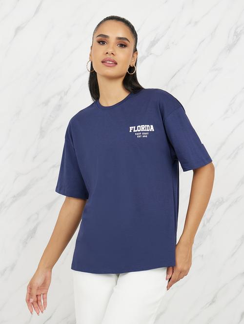 women round neck front and back printed oversized t-shirt - 21135683 - Very Small Image - 1