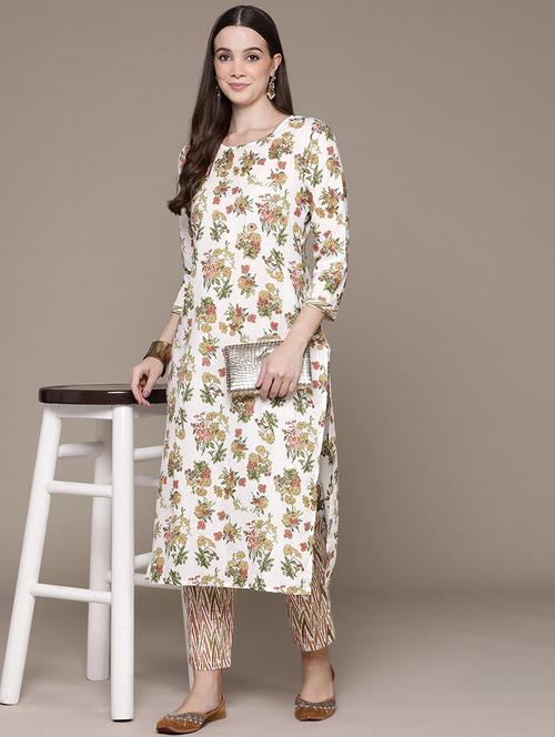 women white round neck kurta pant set  - 21135972 - Very Small Image - 1