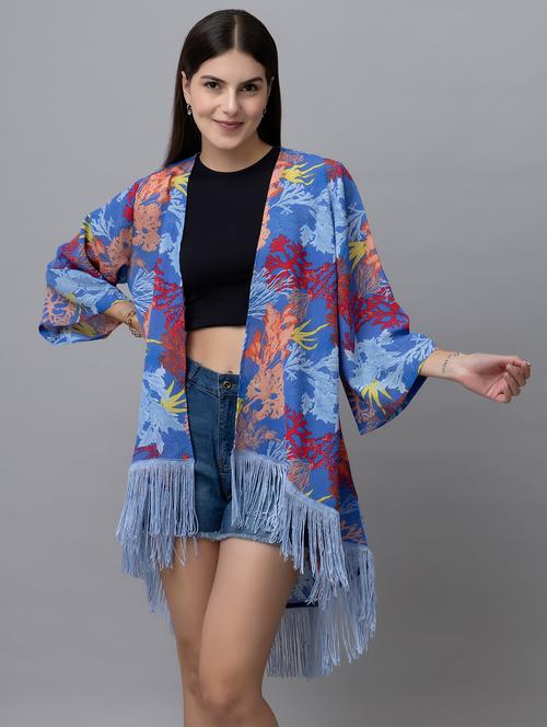 women blue printed kimono sleeves shrug - 21137837 - Very Small Image - 1