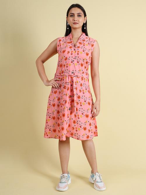 women pink florals printed a-line dress - 21137927 - Very Small Image - 1