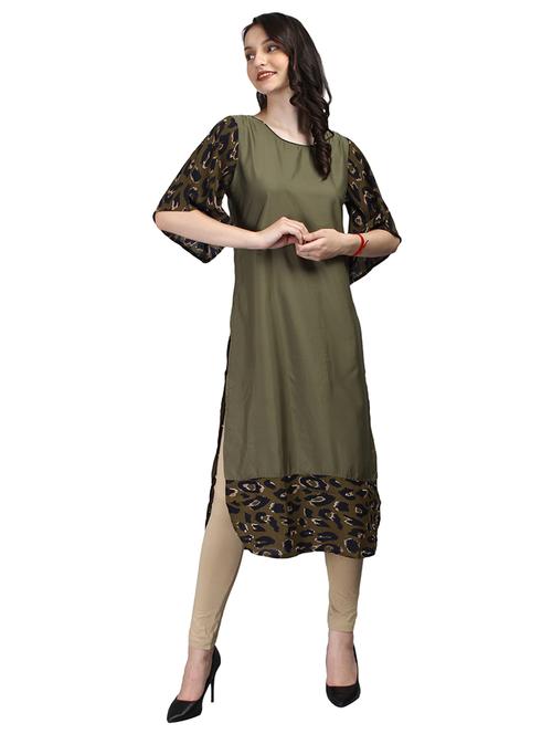 dusty green crepe aline kurta - 21138415 - Very Small Image - 1