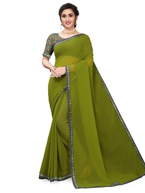 women green solid lace work saree with blouse - 21139020 - Very Small Image - 1