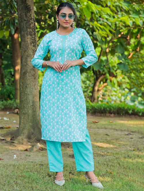 women round neck kurta pant set - 21139133 - Very Small Image - 1