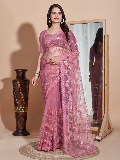 women mauve embroidered saree with blouse - 21139754 - Very Small Image - 1