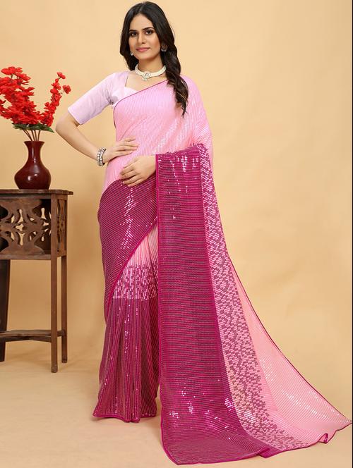 women pink sequin work georgette saree with blouse - 21139797 - Very Small Image - 1